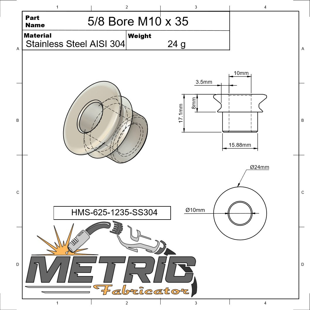 5/8 Bore M10 x 35mm High Misalignment Spacer