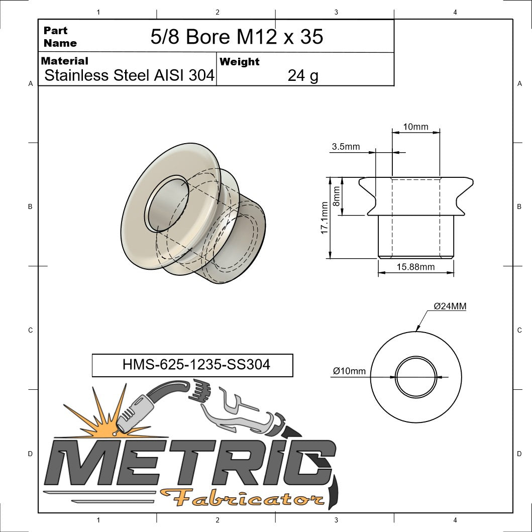 5/8 Bore M12 x 35mm High Misalignment Spacer