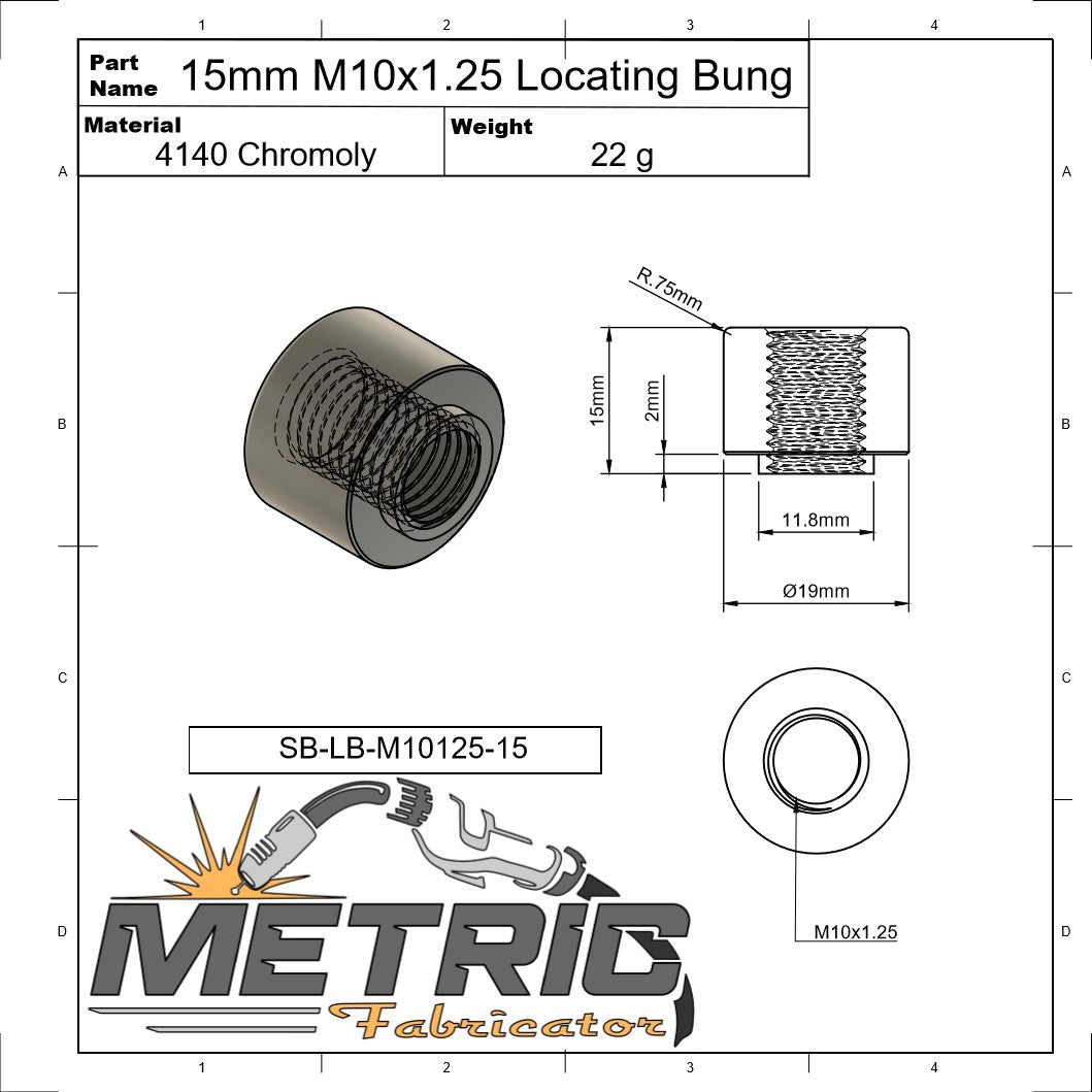 15mm M10x1.25 Locating Bung