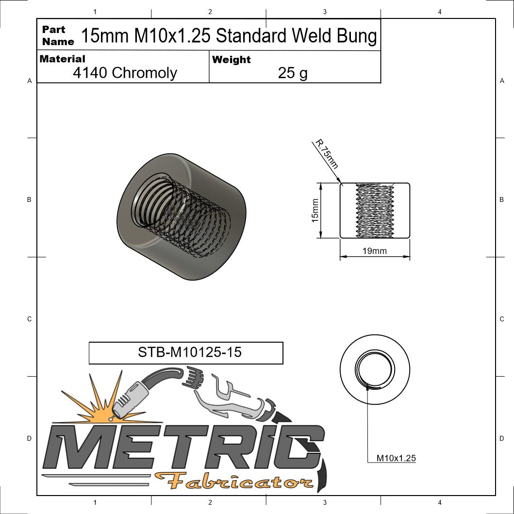 15mm M10x1.25 Weld Bung