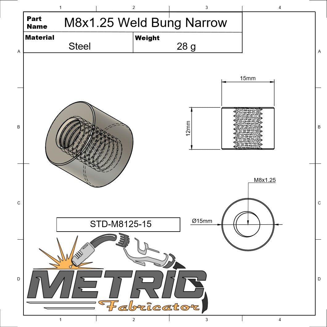 M8x1.25 Weld Bung Narrow