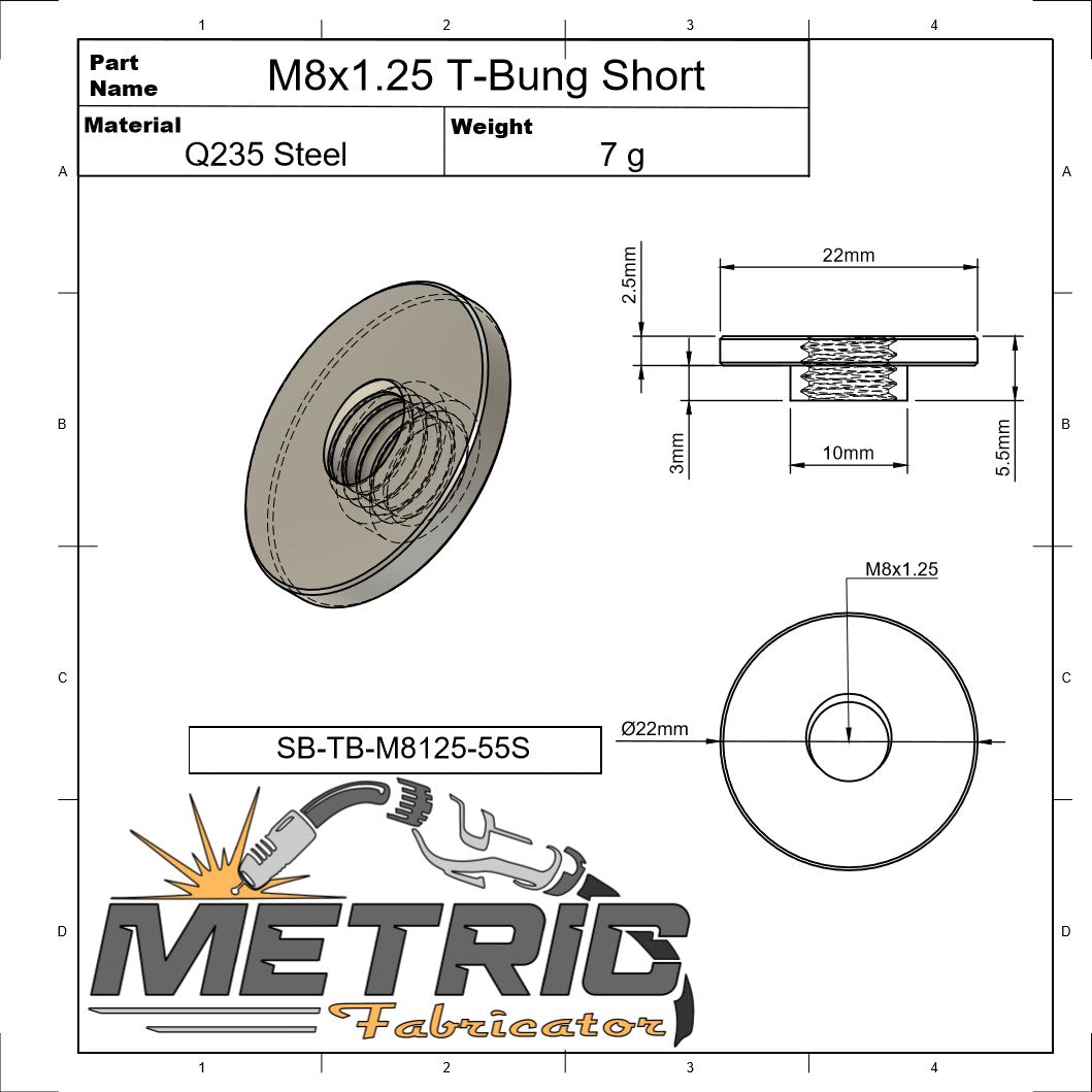 M8x1.25 Short Weld T-Bung