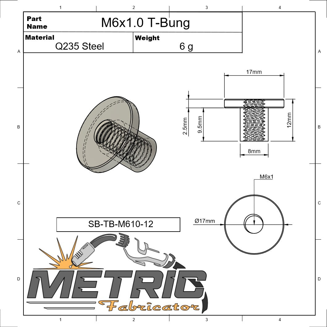 M6x1.0 Weld T-Bung