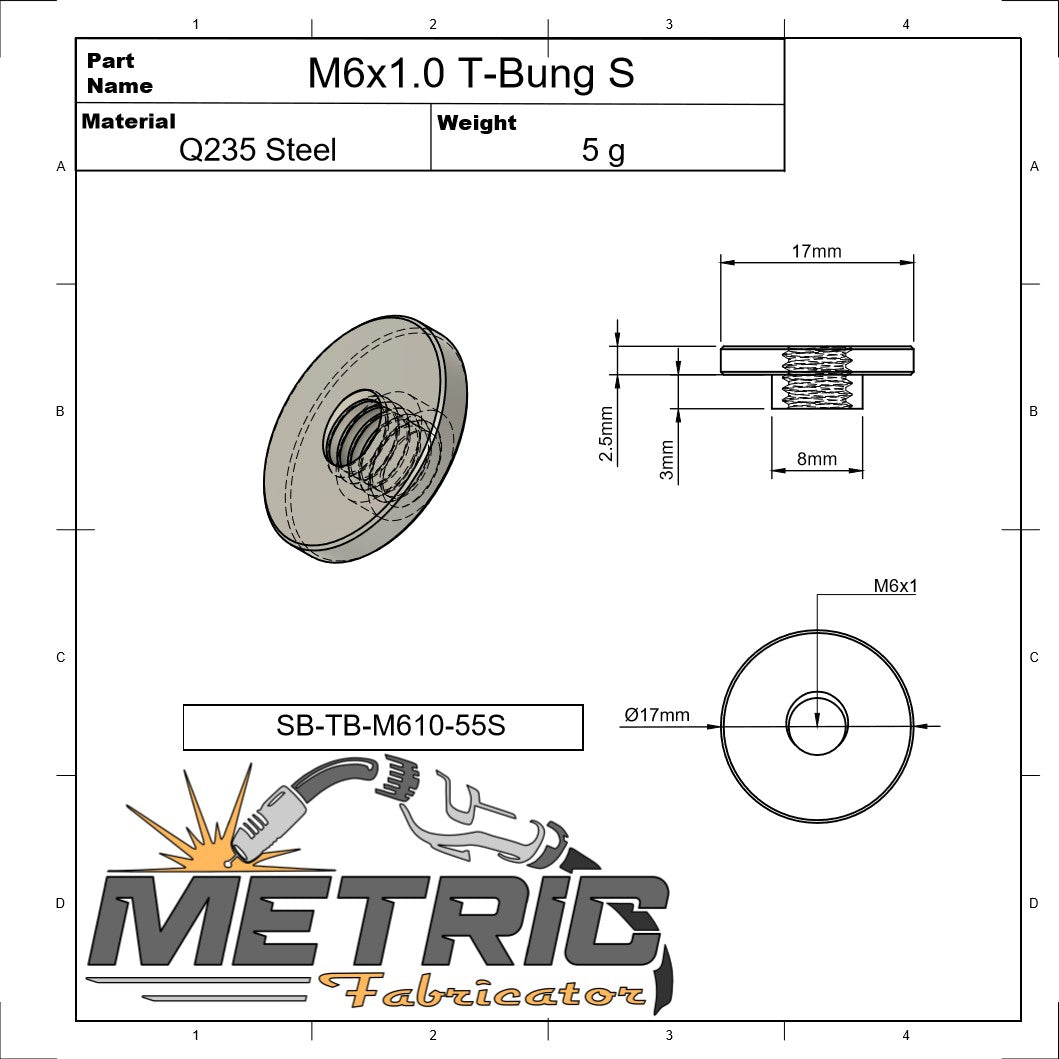 M6x1.0 Short Weld T-Bung