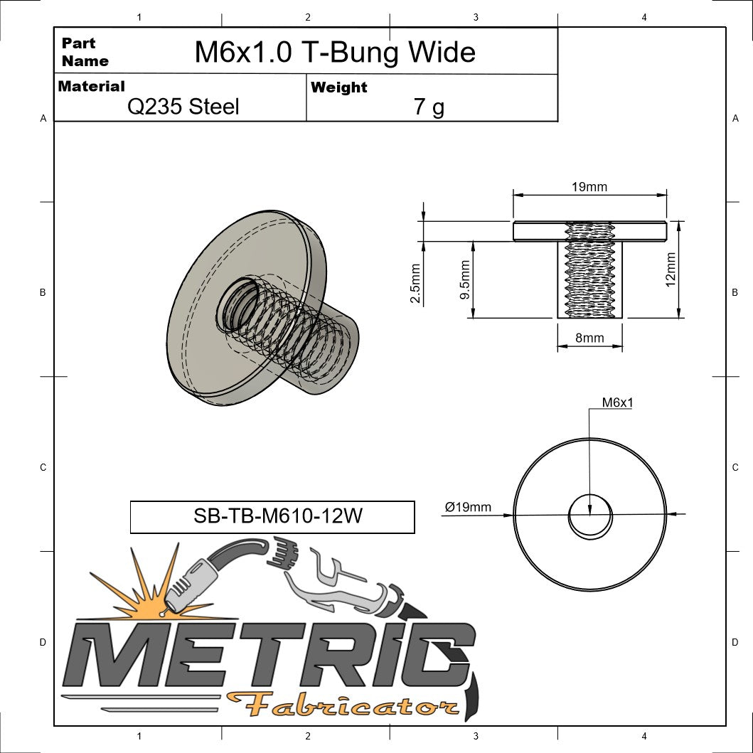 M6x1.0 Weld T-Bung Wide