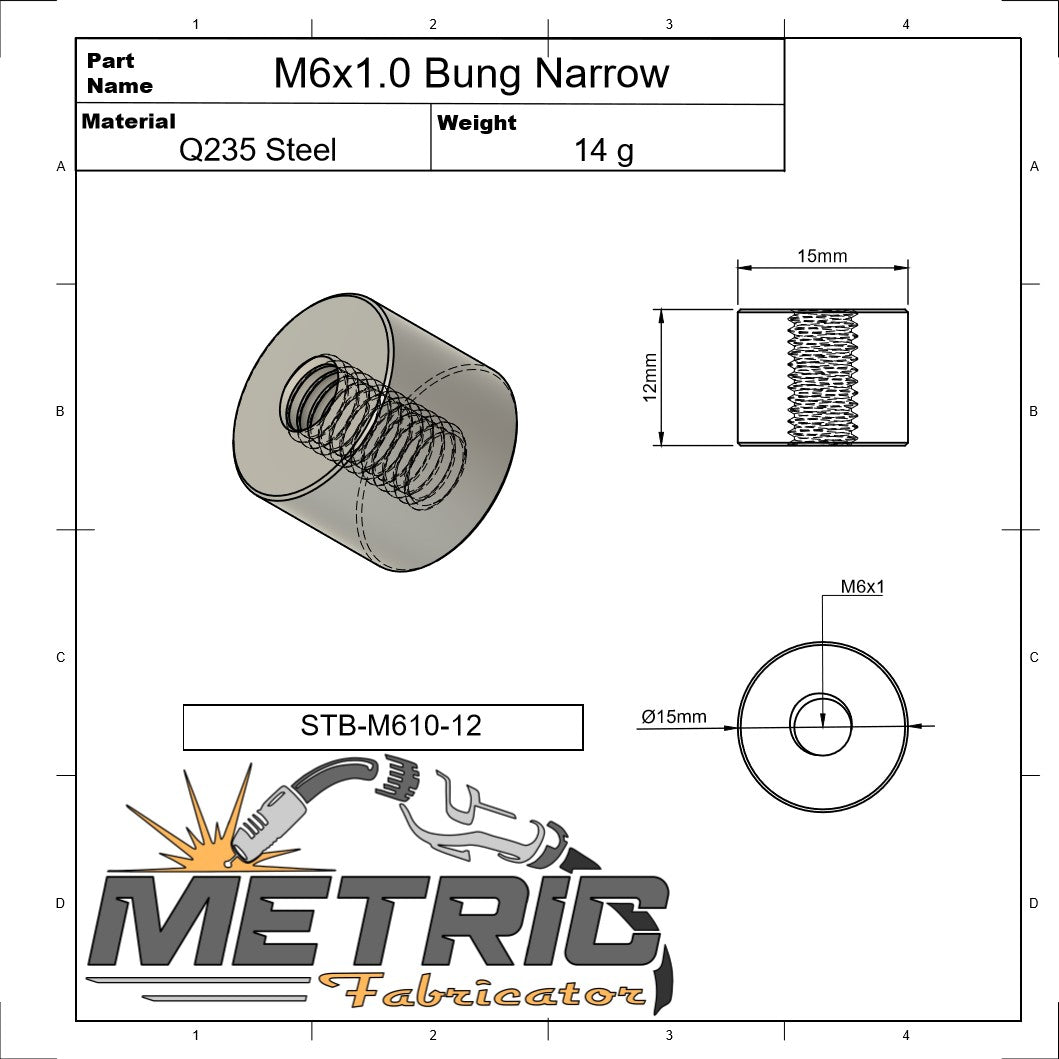 M6x1.0 Weld Bung Narrow