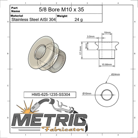 5/8 Bore M10 x 35mm High Misalignment Spacer