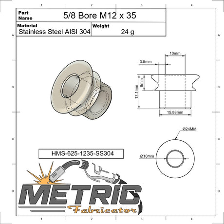 5/8 Bore M12 x 35mm High Misalignment Spacer