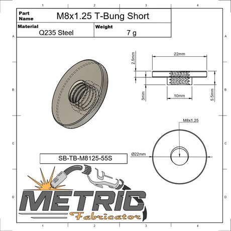 M8x1.25 Short Weld T-Bung