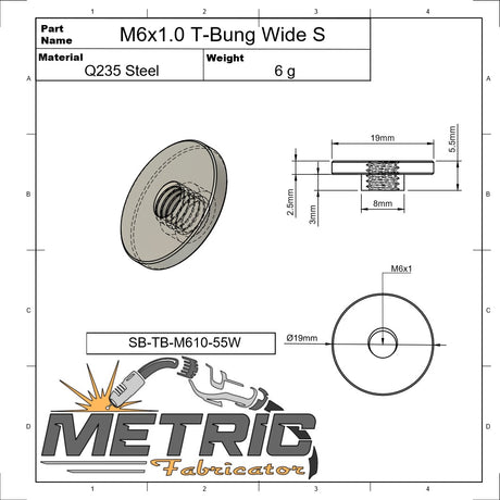 M6x1.0 Short Weld T-Bung Wide